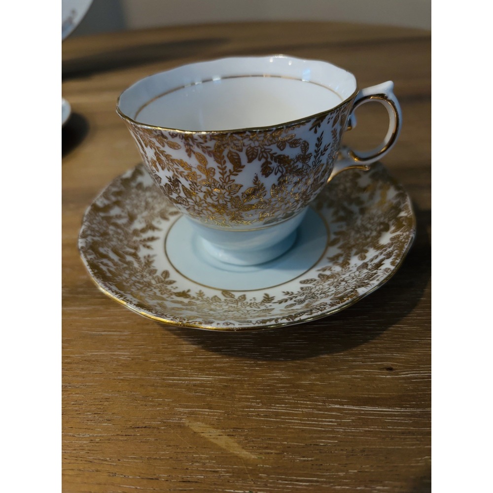 Vintage Colclough Blue and Gold Chintz English Bone China Teacup & Saucer